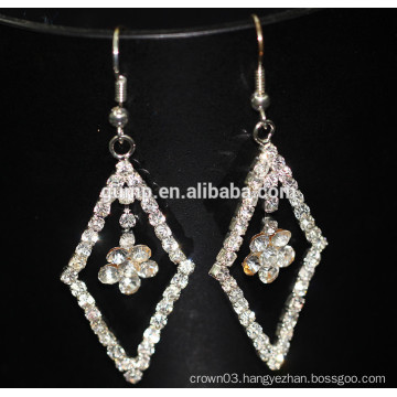 Floral Design Long Wedding Clear Rhinestone Long Drop Earrings